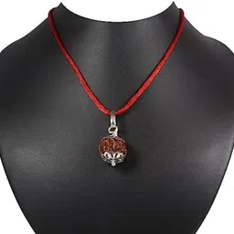 beautum 3 Mukhi Rudraksha Three Face Rudraksha Original Nepali Bead With Metal Capping Wood Pendant image 2