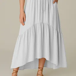 Moomaya Cotton Renaissance Style Tiered Maxi Skirt With Pockets-image-4