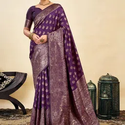 ALBIRA CREATION Ethnic Motifs Zari Silk Blend Handloom Banarasi Saree-picture-21