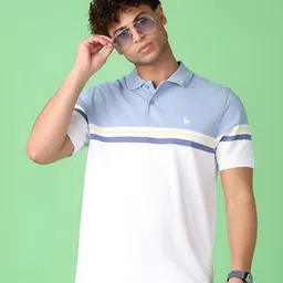V-Mart Men Striped Polo Collar Cotton T-shirt image 1
