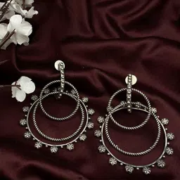 Dulcett Silver-Plated Circular Shaped Drop Earrings-picture-16