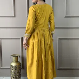 LIVIX Women Ethnic Motifs Embroidered Angrakha Thread Work Chanderi Silk Kurta with Trousers & With Dupatta image 5