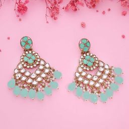 MEIRA JEWELLERY Gold-Plated Artificial Stones Studded & Beaded Contemporary Drop Earrings-picture-14