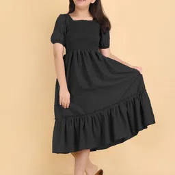Pinly Puff Sleeve Crepe Fit & Flare Midi Dress-picture-37