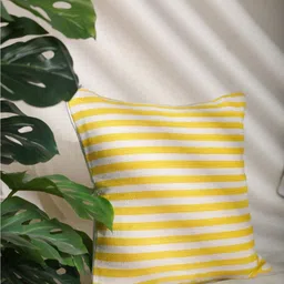 SLEEPY THREADS Yellow & White 3 Piece Striped Square Cushion Covers image 4