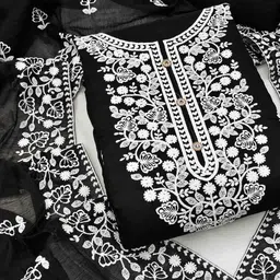 KIMISHA Floral Embroidered Thread Work Unstitched Dress Material-image-11