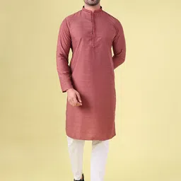 AURIK Men Embroidered Regular Sequinned Pure Silk Kurta with Pyjamas-picture-26