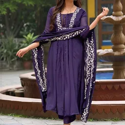 KALINI Women Begani Rayon Blend Solid Anarkali Kurta Set With Dupatta-picture-40