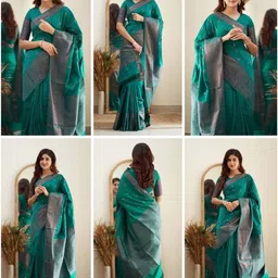 VelvetHue Woven Design Zari Silk Blend Handloom Banarasi Saree-picture-15