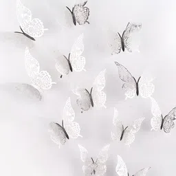 INDIAN ROYALS 12-Pcs Silver 3D Butterfly Self-AdhesiveWallStickers-picture-24