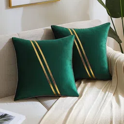 Vinayaka Fab Green Set of 2 Velvet Square Cushion Covers-image-28
