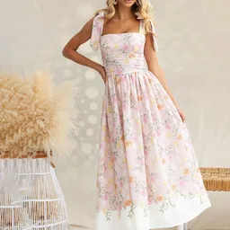 JC Mode Women Square Neck Fit and Flare Midi Dress image 4