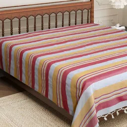Aura Pink & Yellow Striped 210 TC Cotton King Bedsheet 2.29 m x 2.54 m-picture-29