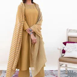 GoSriKi Floral Printed Boat Neck Straight Kurta With Palazzos And Dupatta image 3