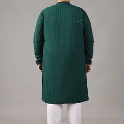 SOJANYA PLUS Size Floral Embroidered Band Collar Sequinned Cotton Straight Kurta image 2