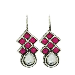 FEMMIBELLA Silver-Plated Artificial Stones Studded Geometric Shaped Oxidised Drop Earrings image 3