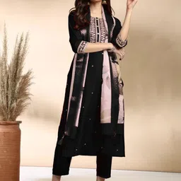 2ni8 lifestyle Women Ethnic Motifs Embroidered Thread Work Kurta with Trousers & Dupatta image 5