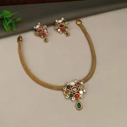 ROFARWORD Gold-Plated Artificial Stones Studded Jewellery Set image 3