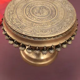 The Advitya Brass Pedestal Pooja Chowki With Ghungroo image 1