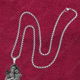 THE MEN GIFT Saint Joseph With Child Jesus Leaf Shaped Pendant With Chain-image-1