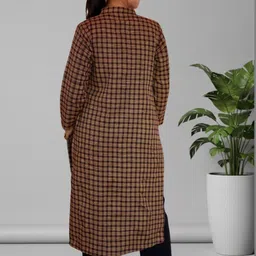 myplusfashion Women Checked Handloom Woollen Kurta image 5