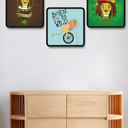 Myntra Elegant Homes Green & Blue 3 Pieces Animal Printed Wood Wall Art-picture-18