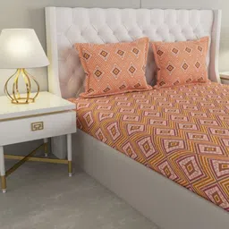 Raymond Home Brown & Orange Geometric 140 TC Queen Bedsheet with 2 Pillow Covers image 4