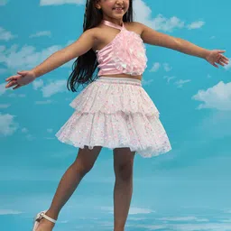 LIL DRAMA Girls Embellished Top with Skirt-image-27