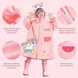 Bold N Elegant Kids 3D Pink Unicorn Raincoat image 2
