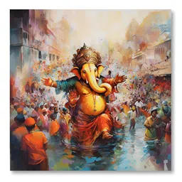 SAF Orange & Blue Lord Ganesha Canvas Religious Wall Painting-picture-12
