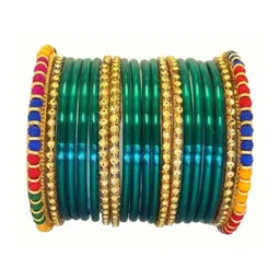 Adiba Fashion Factory Set Of 10 Turquoise Blue Glass Artificial Stones & Beads Bangle image 3