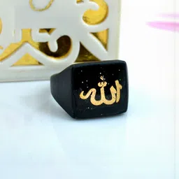 Brass Black Golden lettered Allah word fashion finger ring-image-81
