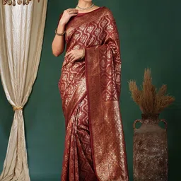SANISA Ethnic Motifs Zari Silk Blend Handloom Saree-picture-28