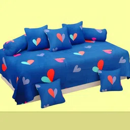 WELLNEST Cotton 8 Pieces Blue & Red Printed Cotton Diwan Set image 1