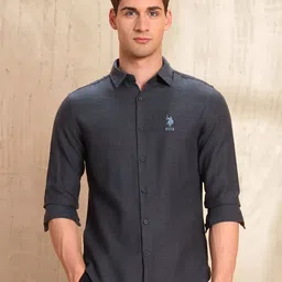 U.S. Polo Assn. Denim Co. Men Slim Fit Textured Spread Collar Cotton Casual Shirt-picture-11