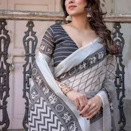 SHREEMALL Ethnic Motifs Printed Zari Saree image 3