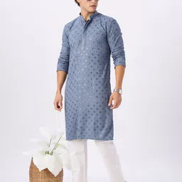 Anouk Men Checked Embellished Daily Cotton A-Line Kurta-picture-26