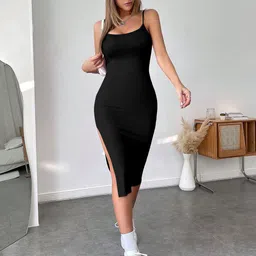 AAHWAN Women Round Neck Bodycon Midi Dress-picture-35