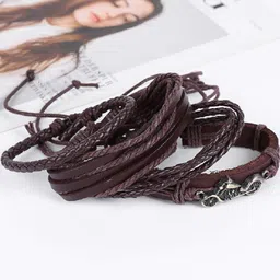 jewelgenics Brown Bike Style Wristband Leather Bracelet For Men (Pack of 4) image 2