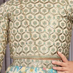 PINK LEAF Kids Embroidered Pure Silk Top With Skirt & Dupatta image 2