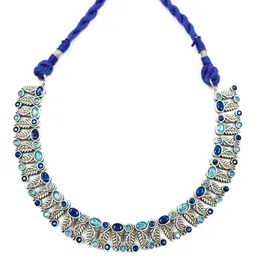 NAMAN ARTS Silver-Plated Oxidised Stone Studded Jewellery Set image 4