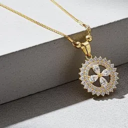 TESSARA Women Gold-Plated American Diamond Studded Necklace image 5