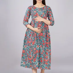 FASHION SWAG Printed Cotton Round Neck Maternity Ethnic Dress-picture-16