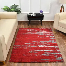 presto Red Abstract Polyester 5 x 7 Feet Machine Made Carpet image 1