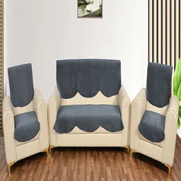 Fashion Throw Grey Checked Velvet Sofa Cover-image-57