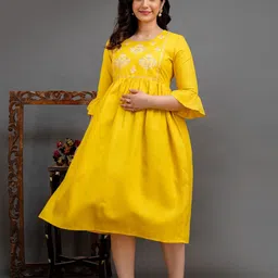 CELEBRAVO Women Floral Embroidered Maternity Fit & Flare Midi Dress-picture-27