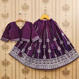 BAESD Girls Embroidered Thread Work Foil Print Ready to Wear Lehenga & image 4