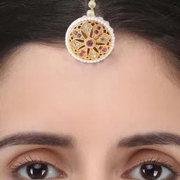 VAMA Women Embellished Gold-Plated Floral Beads & Stone Maang Tikka-picture-37