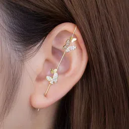 Zaphariq Gold Plated Zircon Studded Butterfly Shaped Ear Cuff image 2