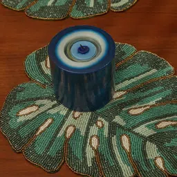 MAATIR DESIGNS Green Leaf Shaped Beaded Table Placement image 2